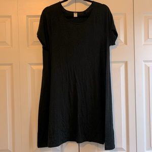 Short sleeve black jersey knit swing dress